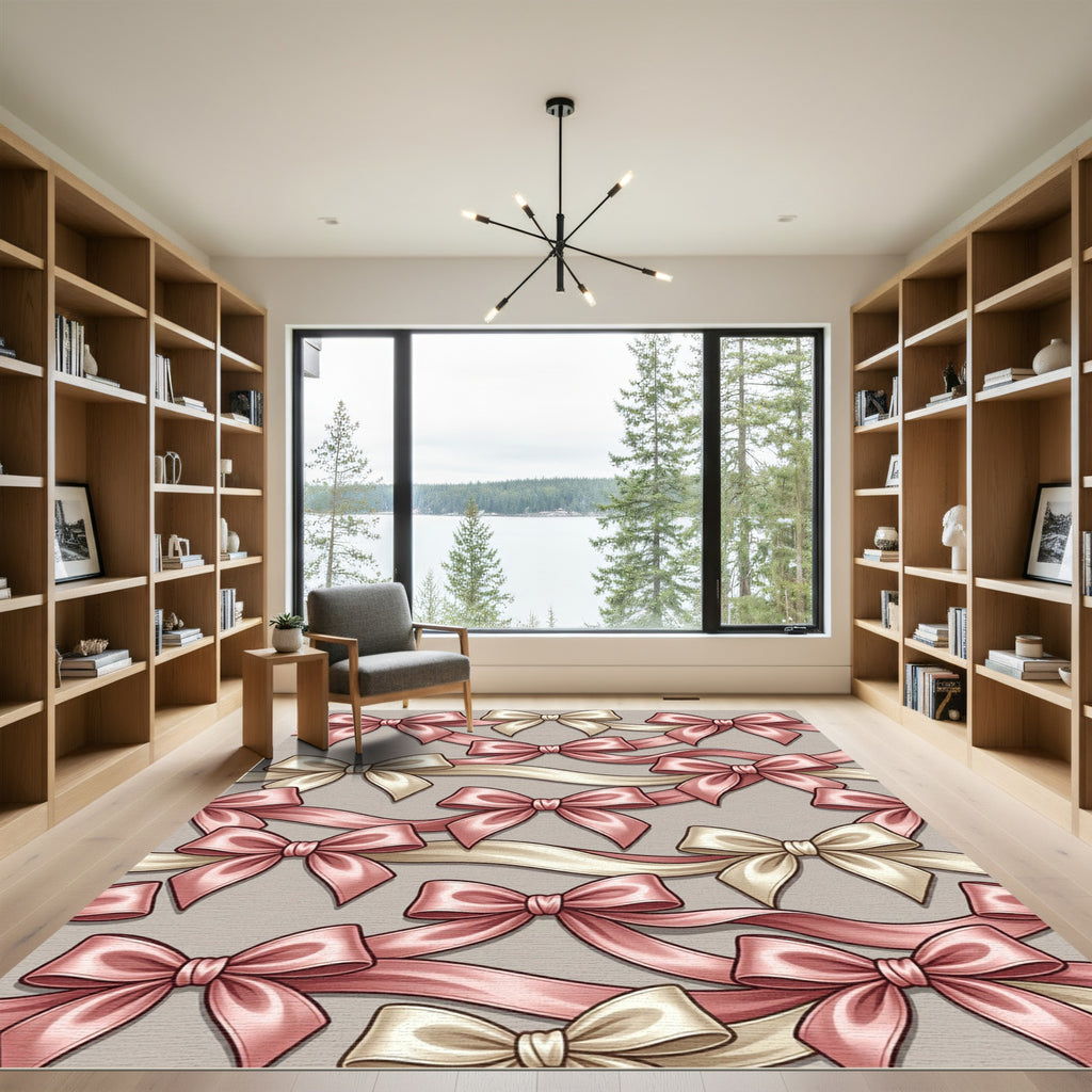 Elegant Dusty Pink Satin Ribbon Bows Rug