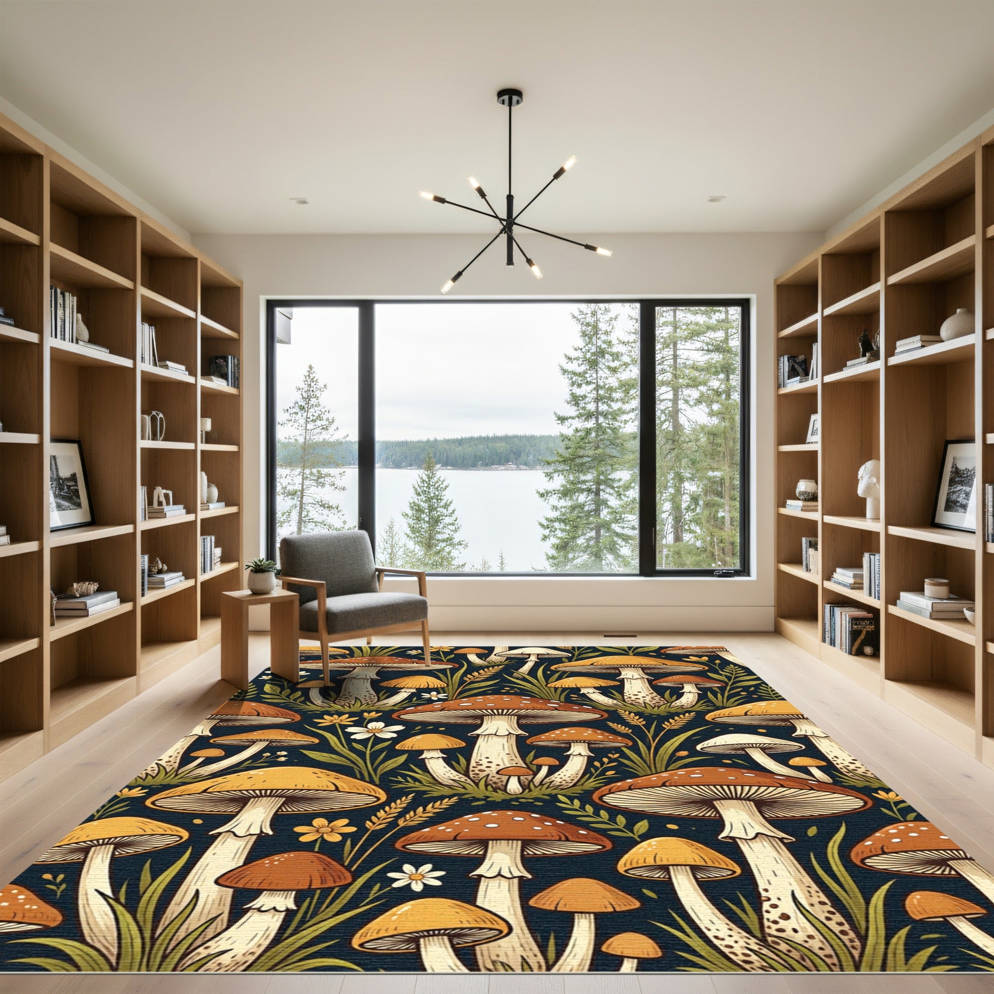 Earthy Forest Mushroom Botanical Illustration Rug