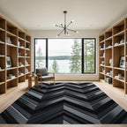 Sophisticated Charcoal Metallic Chevron Geometry Rug