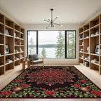 Rich Red Rose Floral Vine Mandala Rug