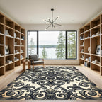 Elegant Charcoal Scrollwork Damask Rug