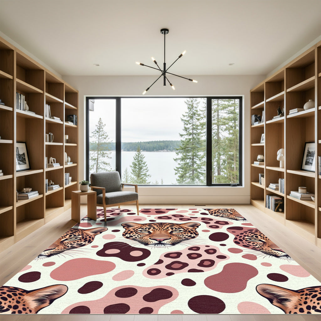 Chic Leopard Face Blush Pink Spotted Rug