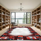 Vibrant Red Fire Truck Circular Border Rug
