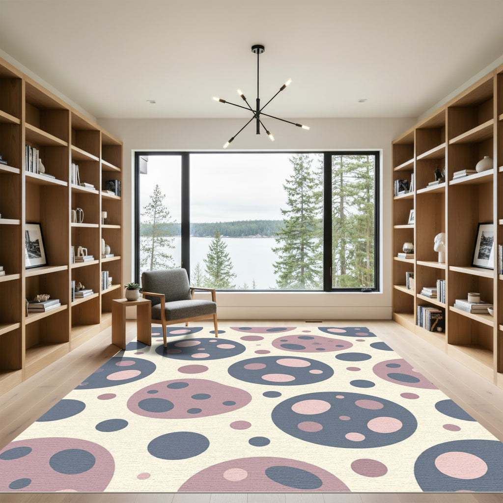 Soft Dusty Pink and Blue Polka Dot Rug