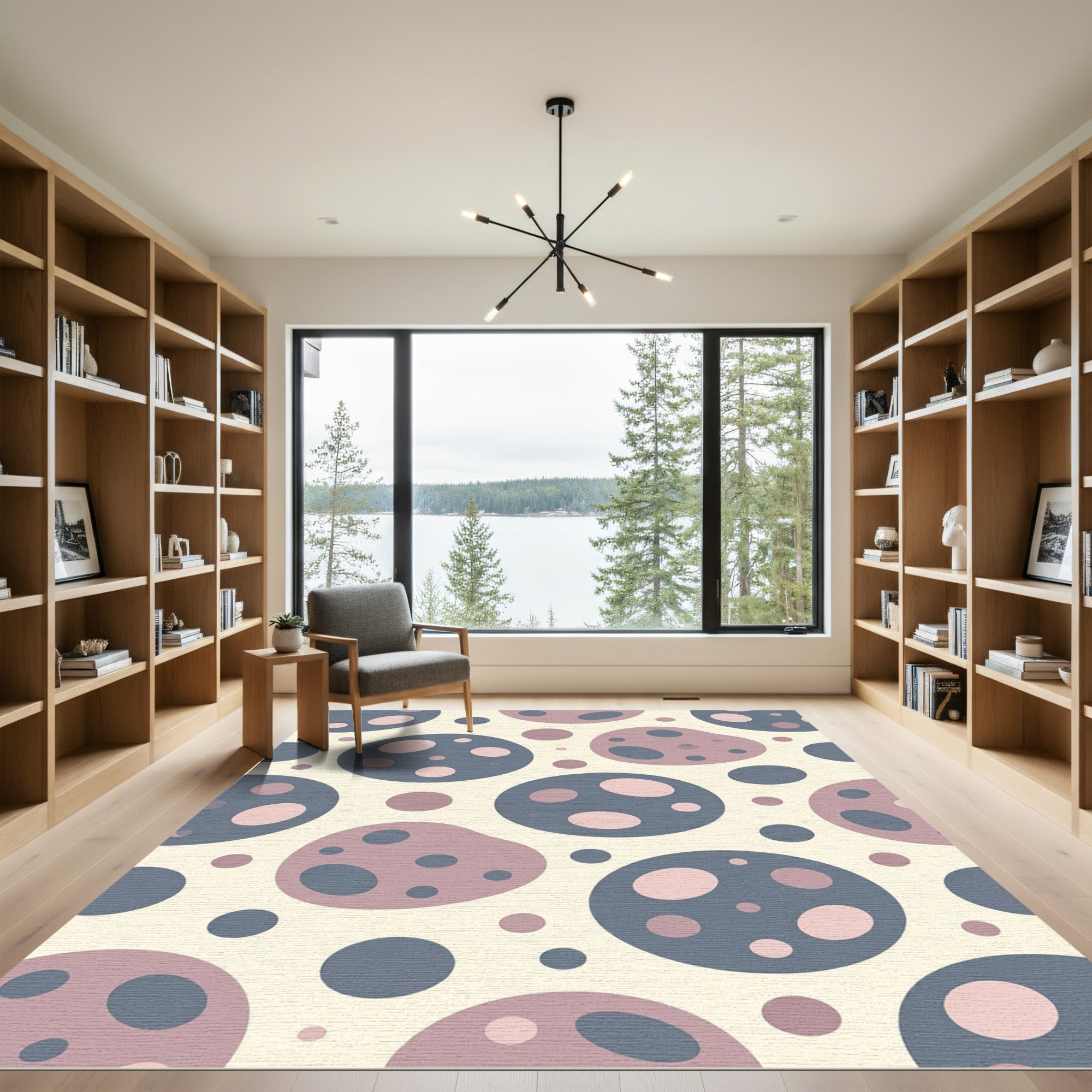 Soft Dusty Pink and Blue Polka Dot Rug