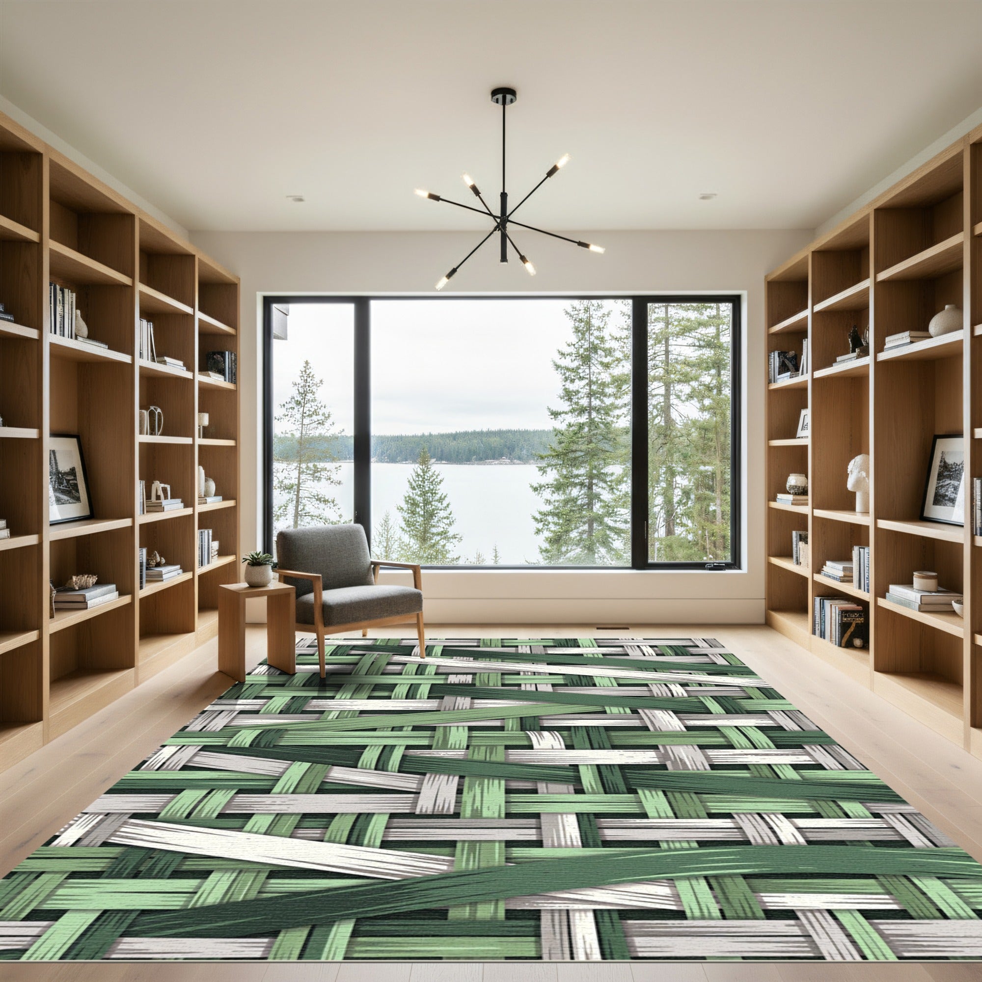 Sage and Forest Woven Bamboo Weave Rug