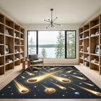Golden Meteor Shower Celestial Scene Rug
