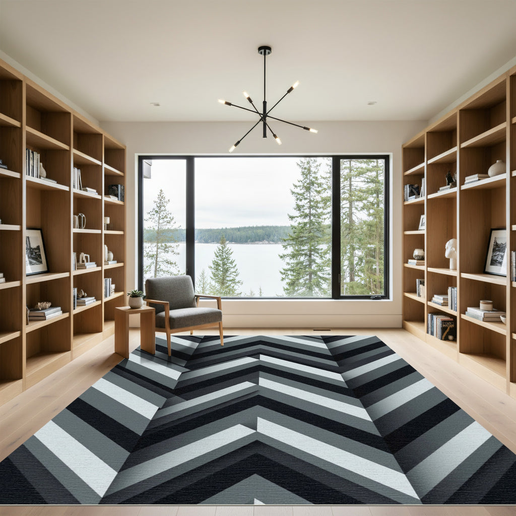 Monochrome Chevron Layered Geometric Rug