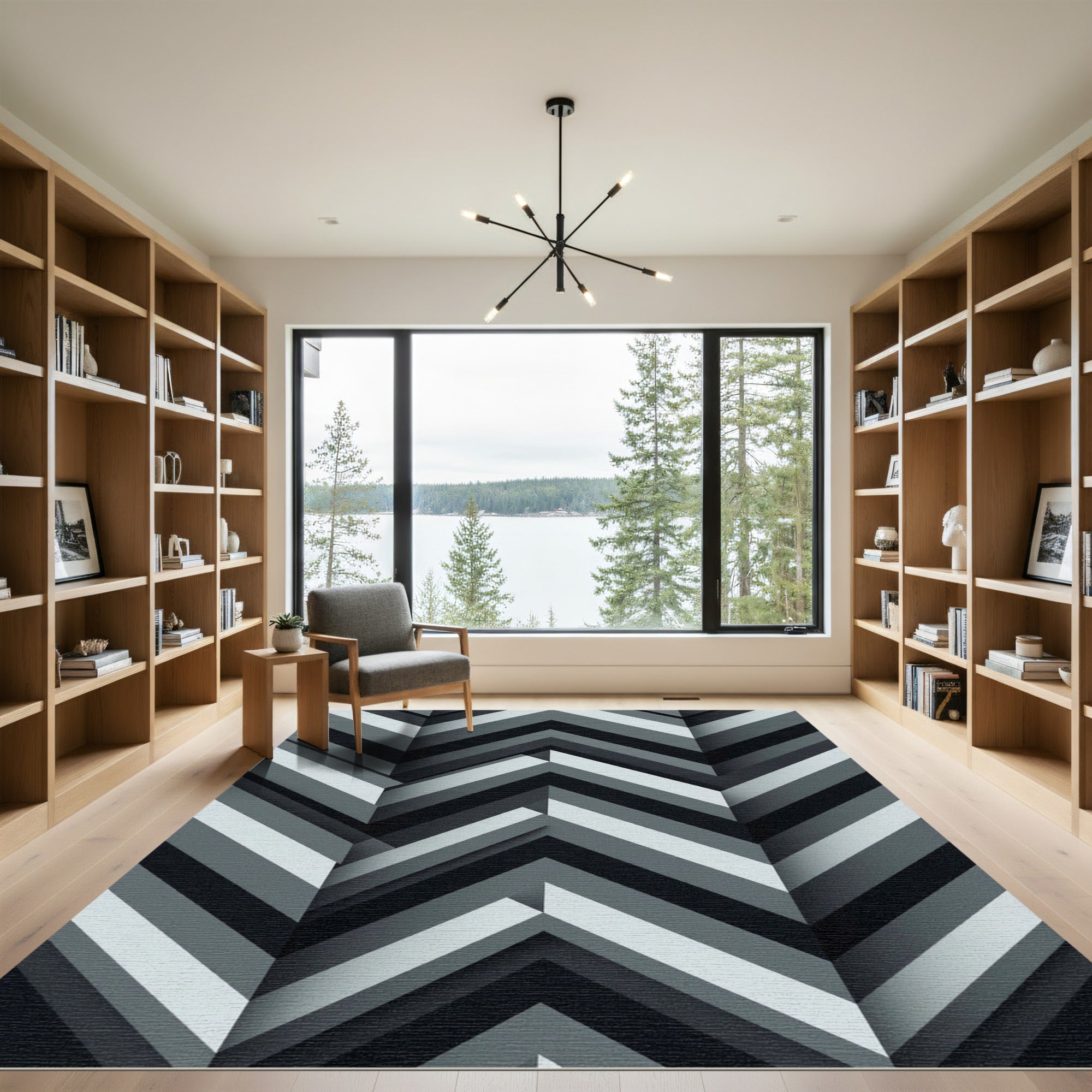 Monochrome Chevron Layered Geometric Rug