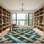 Teal and Beige Woven Lattice Grid Rug
