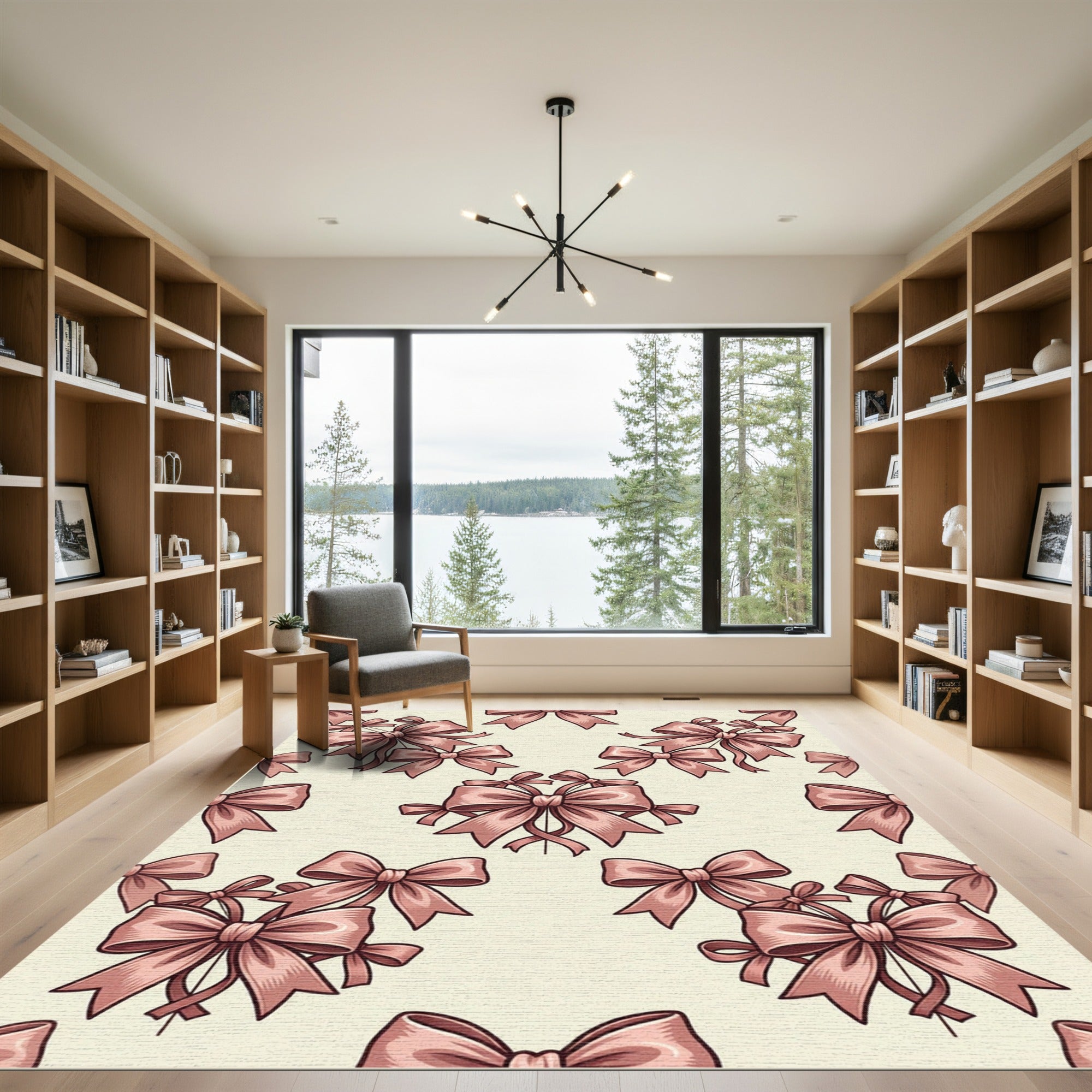 Elegant Dusty Rose Bow Ribbon Illustration Rug