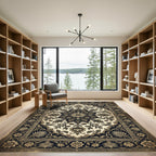 Classic Floral Medallion Cream Navy Rug