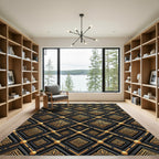 Art Deco Black Gold Diamond Lattice Rug