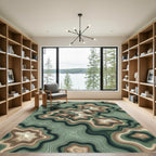 Earthy Green Topographic Contour Rug