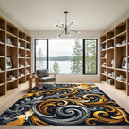 Gilded Gold and Silver Baroque Swirl Rug