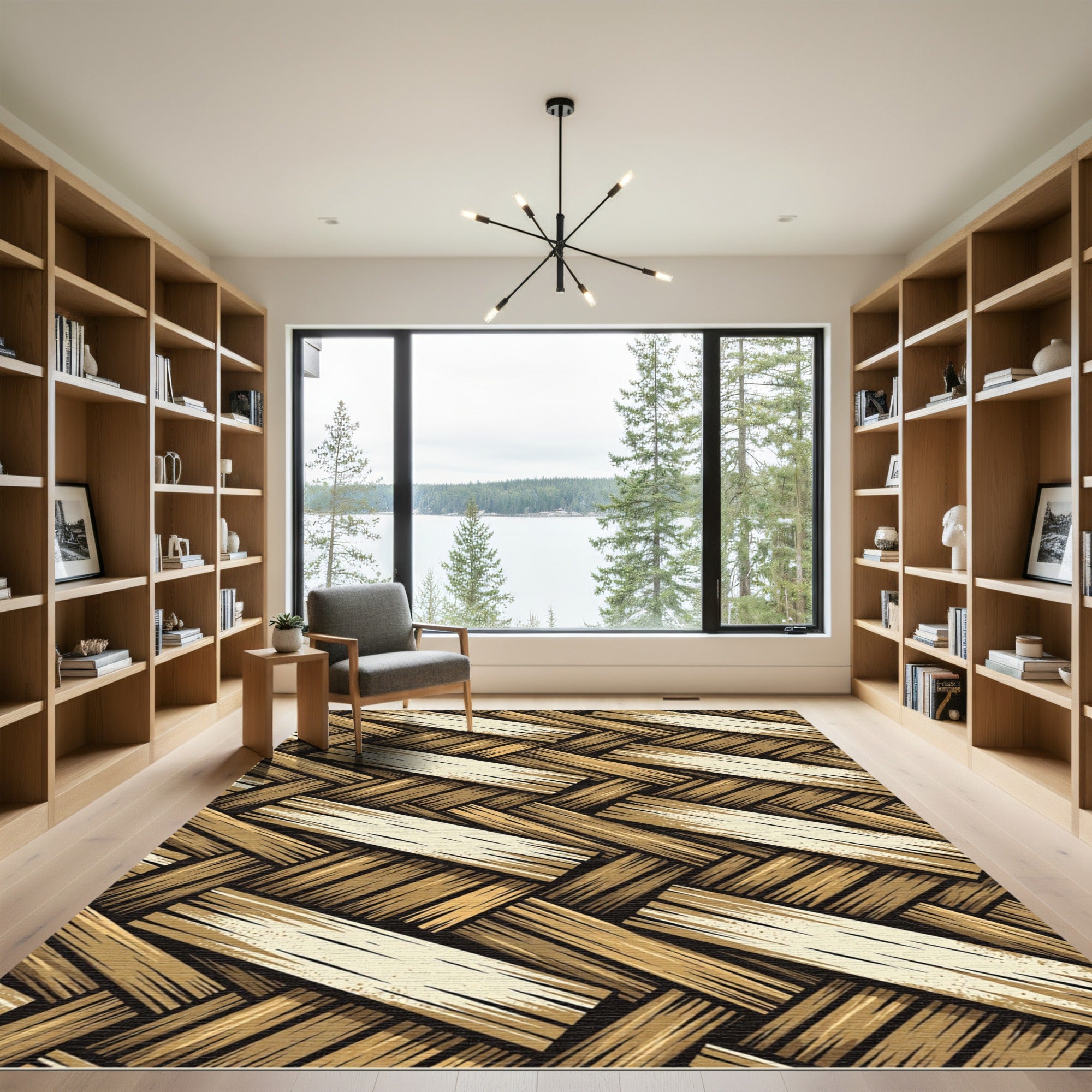 Golden Woven Wood Texture Rug