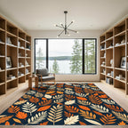 Autumnal Amber Leaf Botanical Navy Background Rug