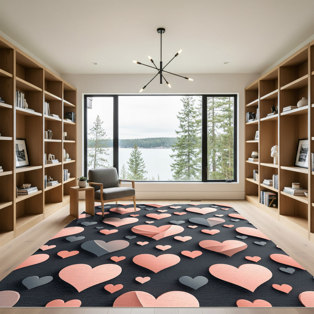 Modern Blush Pink Floating Heart Mosaic Rug