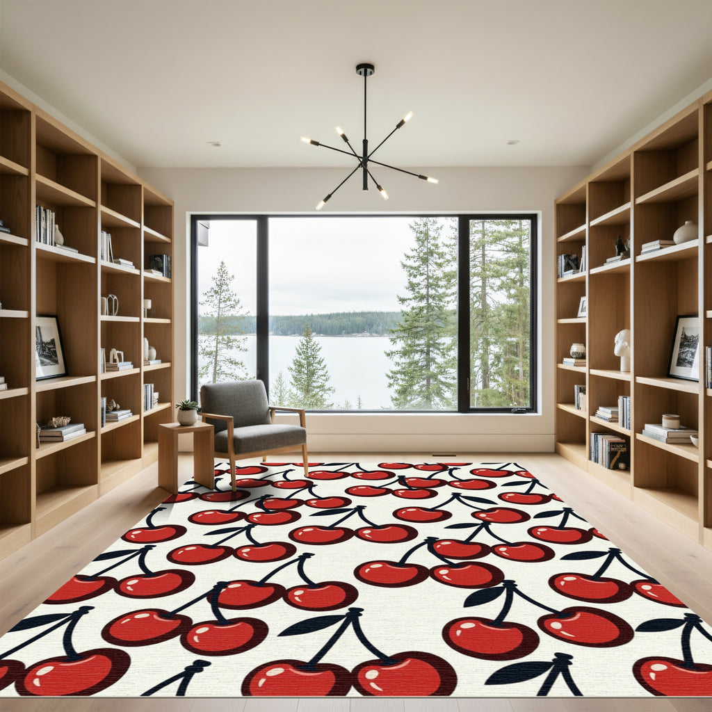 Retro Vibrant Red Cherry Illustration Rug