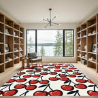 Retro Vibrant Red Cherry Illustration Rug