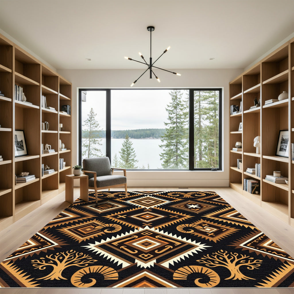 Geometric Earthy Ram Totem Diamond Rug