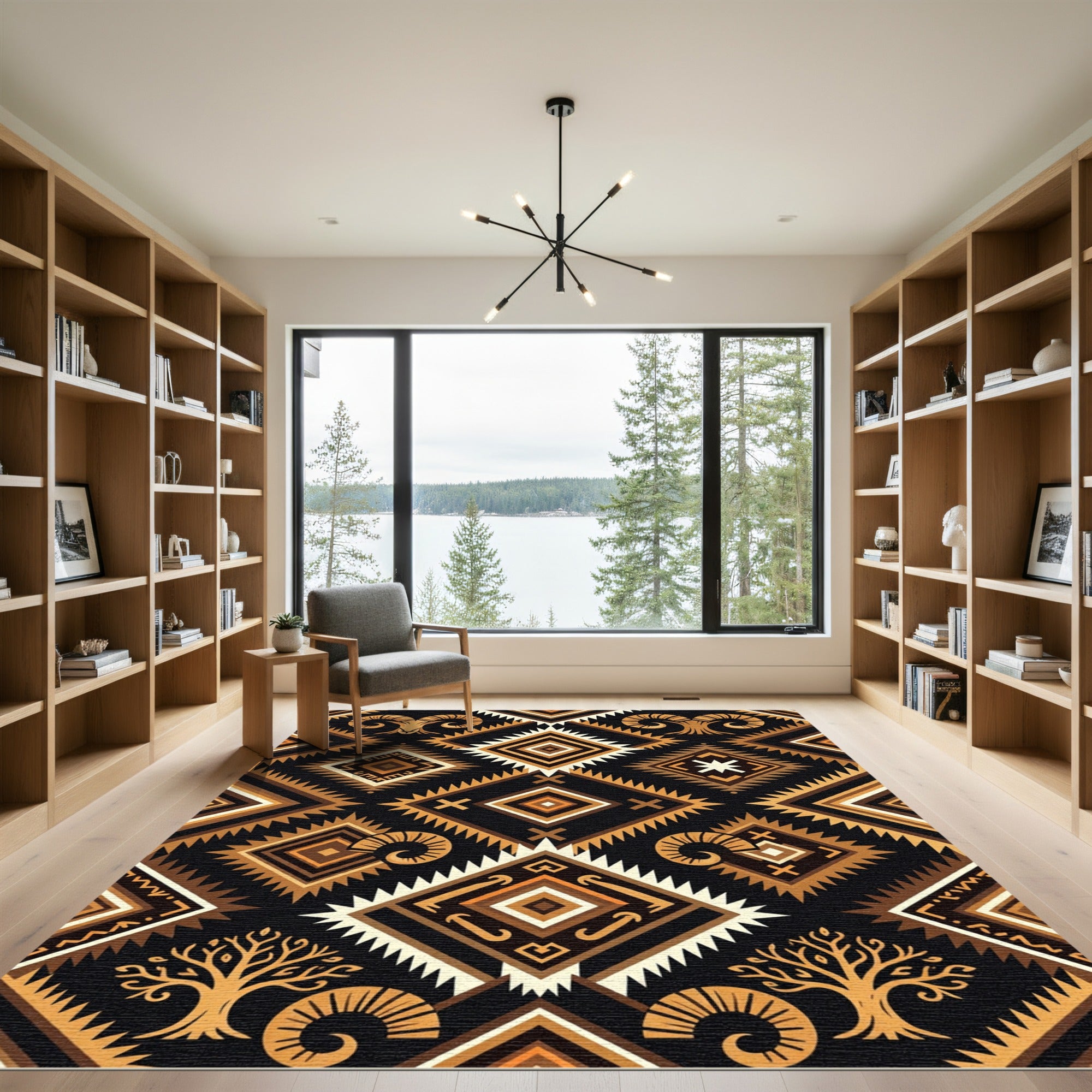 Geometric Earthy Ram Totem Diamond Rug