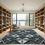 Architectural Slate Teal Geometric Grid Rug