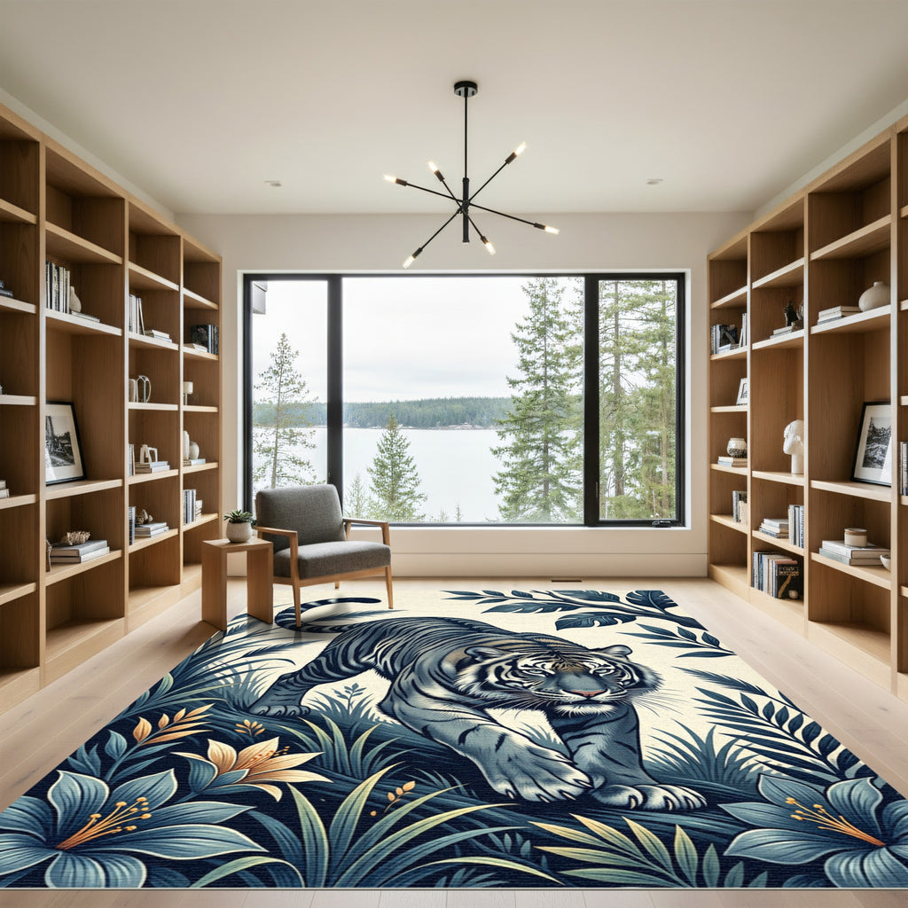 Fierce Gray Tiger Tropical Jungle Rug