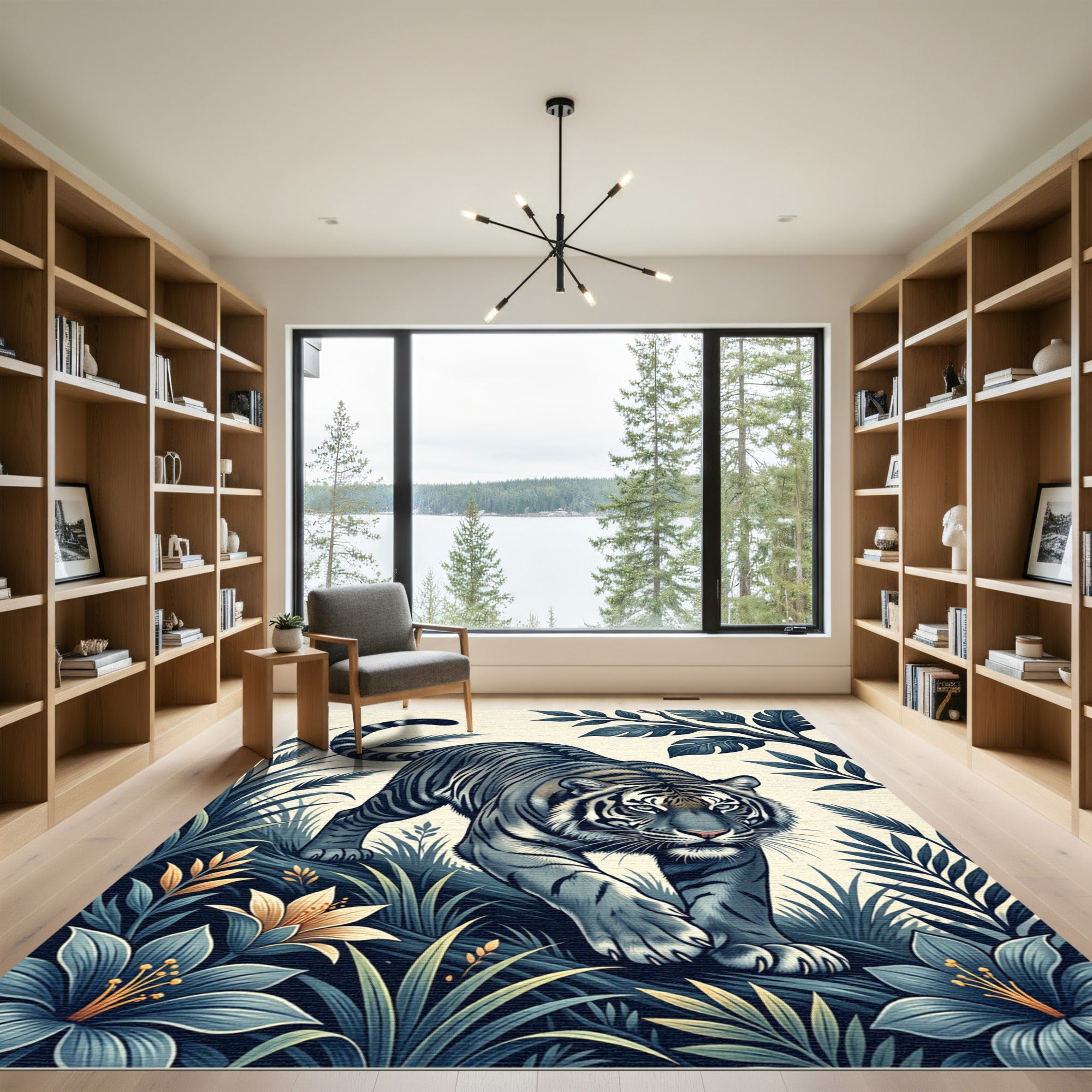 Fierce Gray Tiger Tropical Jungle Rug
