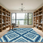 Indigo Blue Ikat Diamond Tile Rug