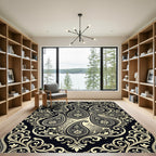 Black and Gold Paisley Floral Swirl Rug