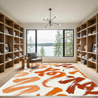 Vibrant Burnt Orange Calligraphic Brush Strokes Rug