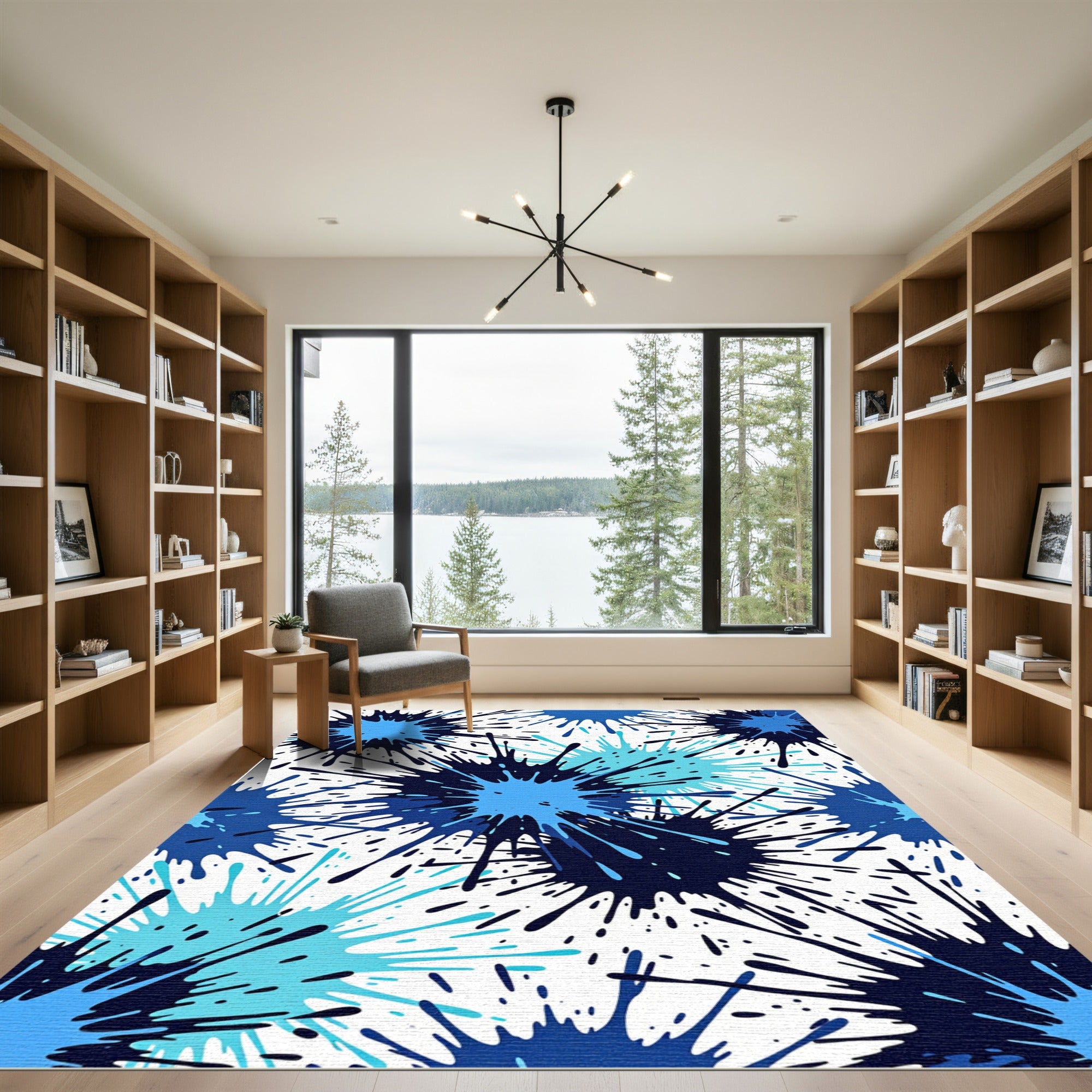 Dynamic Indigo Splash Explosion Rug