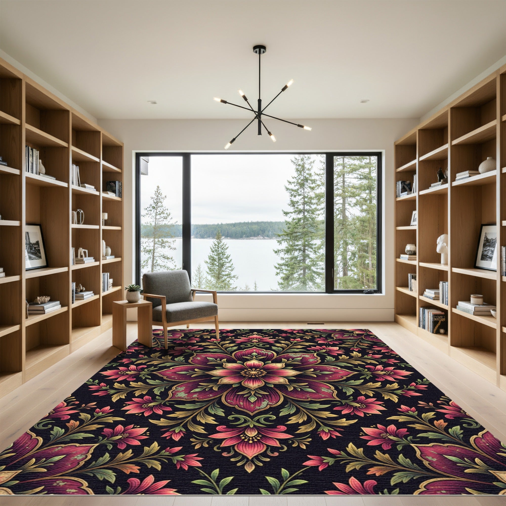 Vintage Crimson Floral Medallion Rug