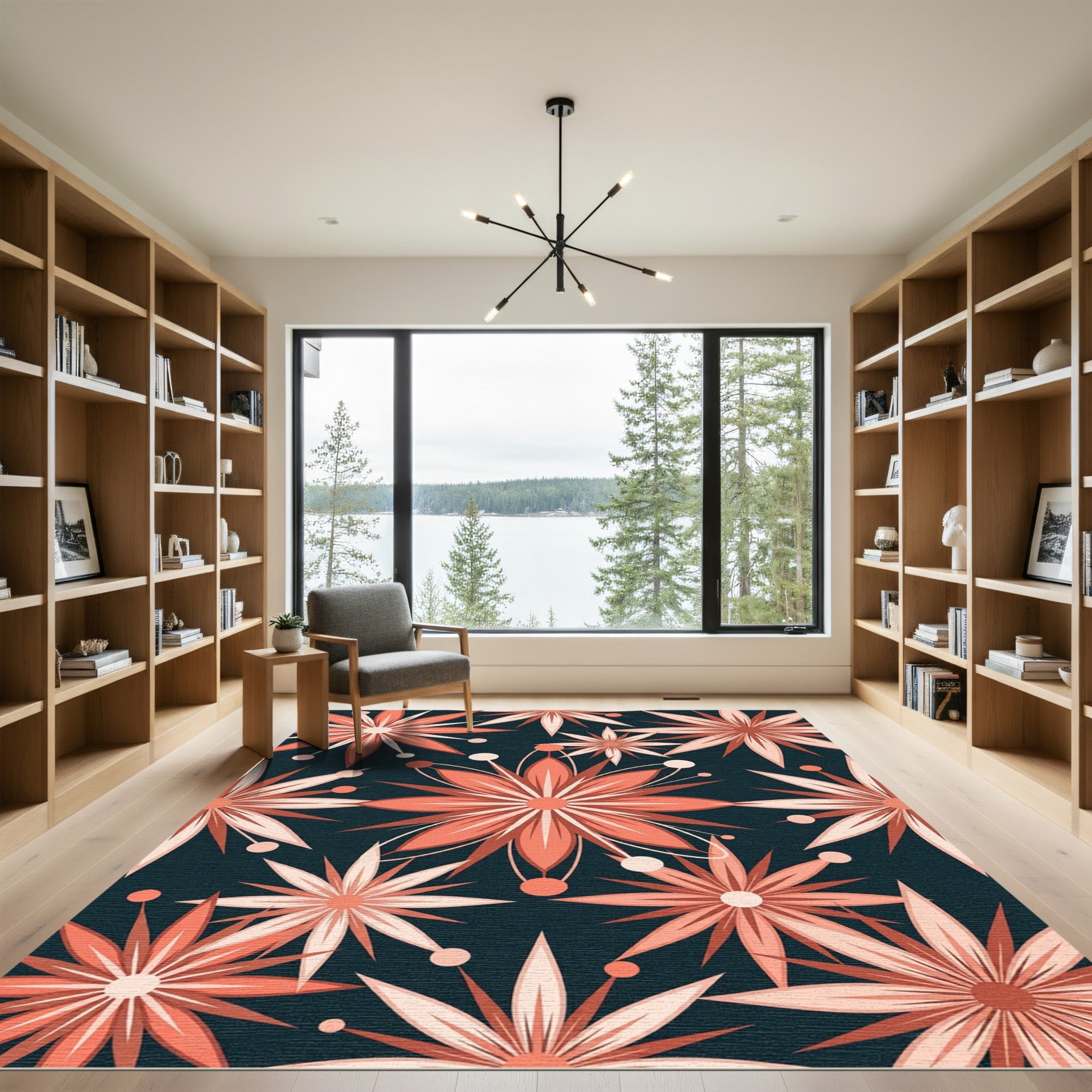 Coral Starburst Floral Explosion Rug