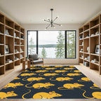 Playful Golden Mouse Dark Navy Background Rug