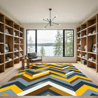 Modern Yellow Gray Geometric Chevron Rug