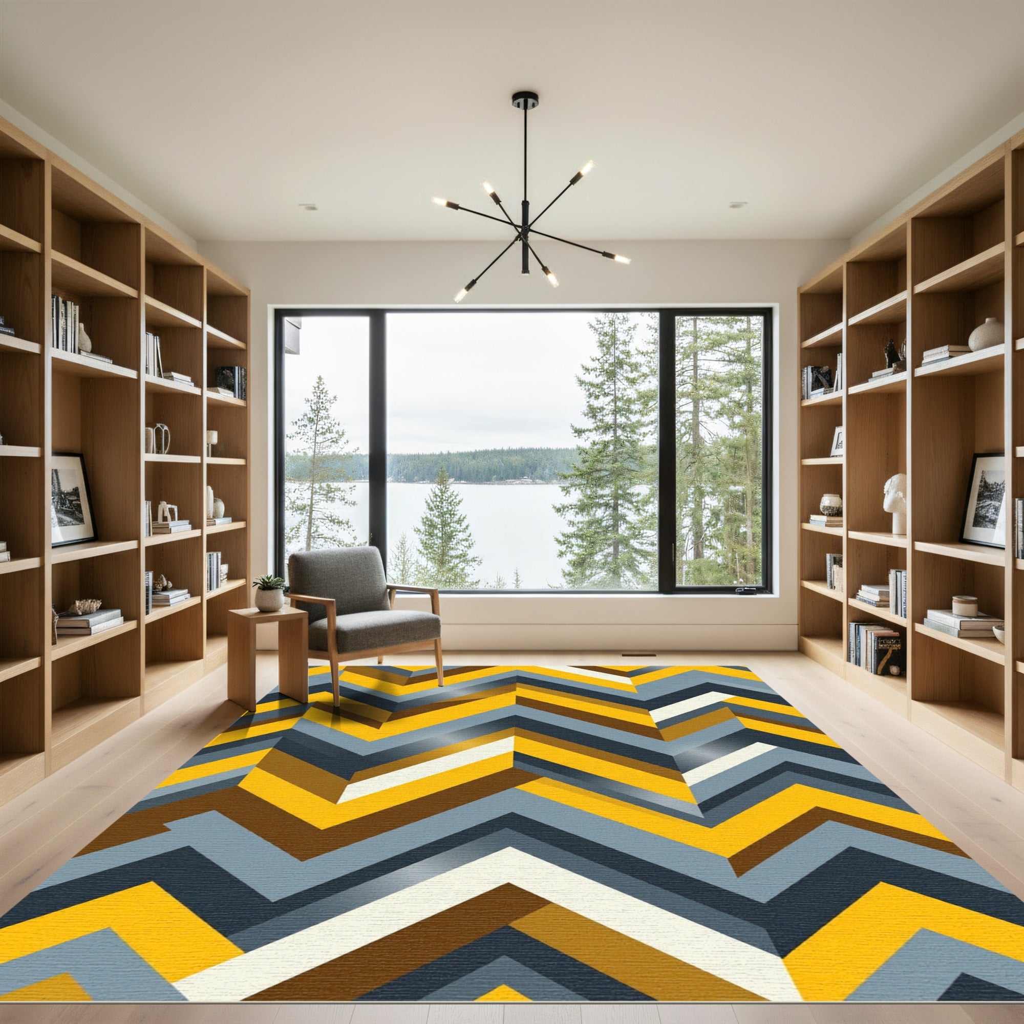 Modern Yellow Gray Geometric Chevron Rug