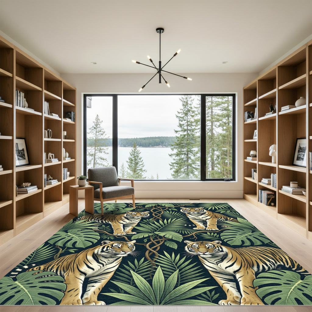 Jungle Tigers Tropical Foliage Rug
