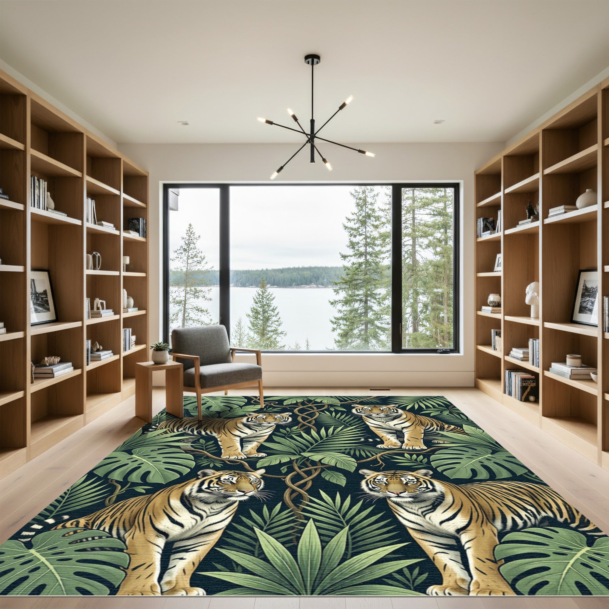 Jungle Tigers Tropical Foliage Rug