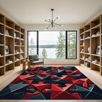 Crimson Black Geometric Interlocking Star Tile Rug