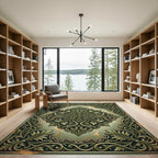 Ornate Sage Green Damask Filigree Rug