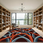 Interlocking Orange Gray Curving Lines Rug