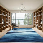 Azure Mountain Lake Watercolor Landscape Rug