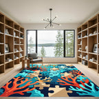 Coral Reef Puzzle Aqua And Orange Rug