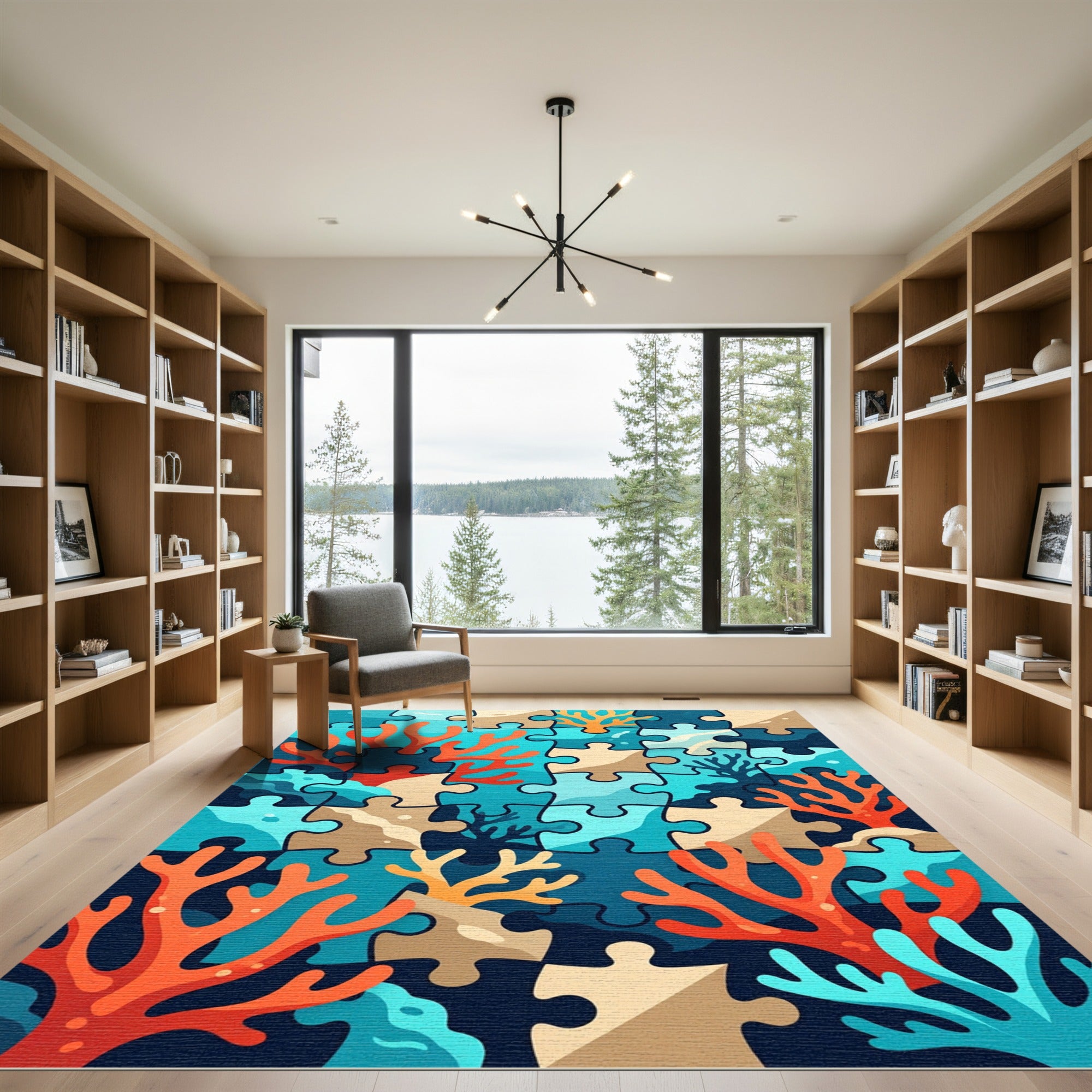 Coral Reef Puzzle Aqua And Orange Rug