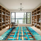 Woven Teal and Wood Tones Plaid Rug