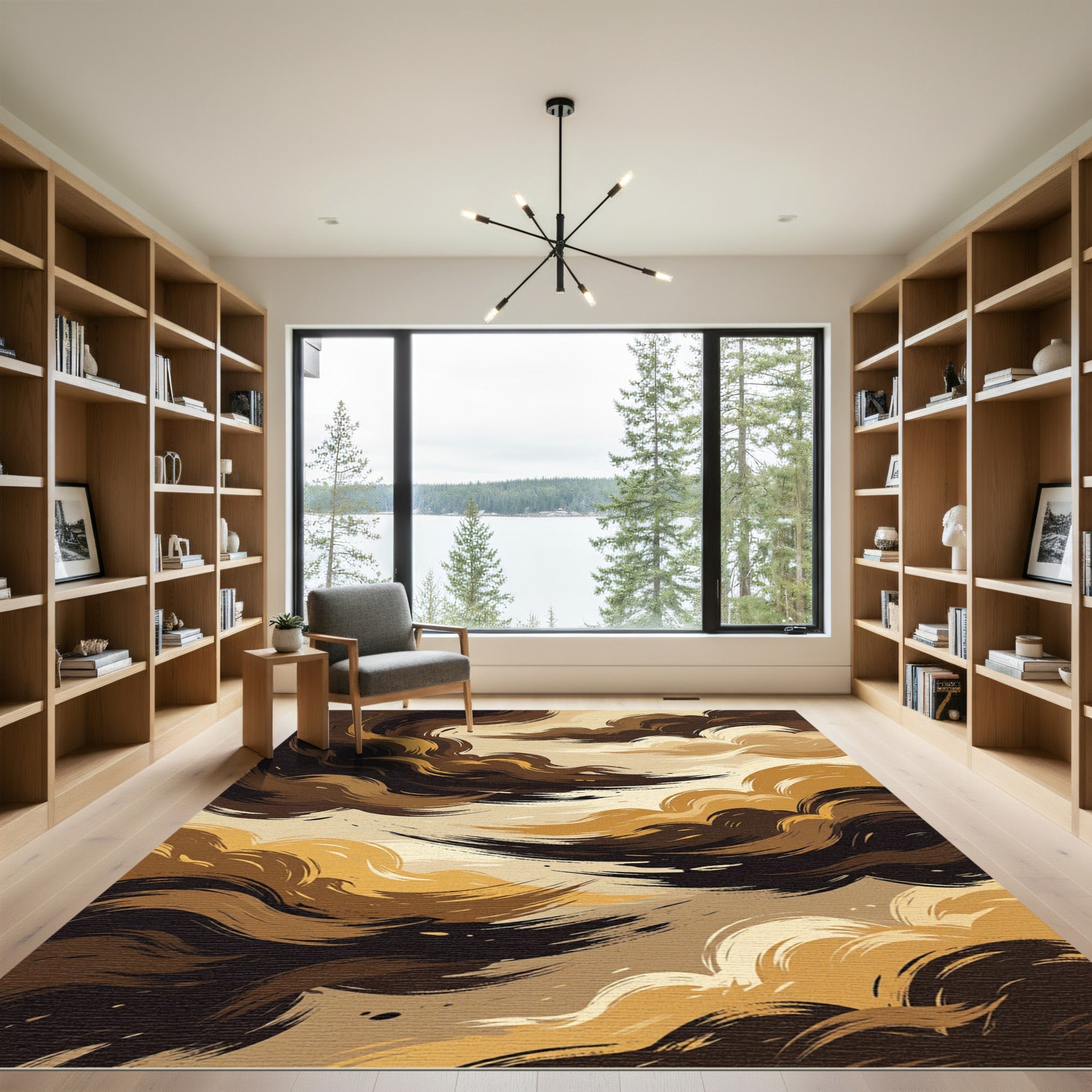 Abstract Sepia Swirl Brushstroke Rug