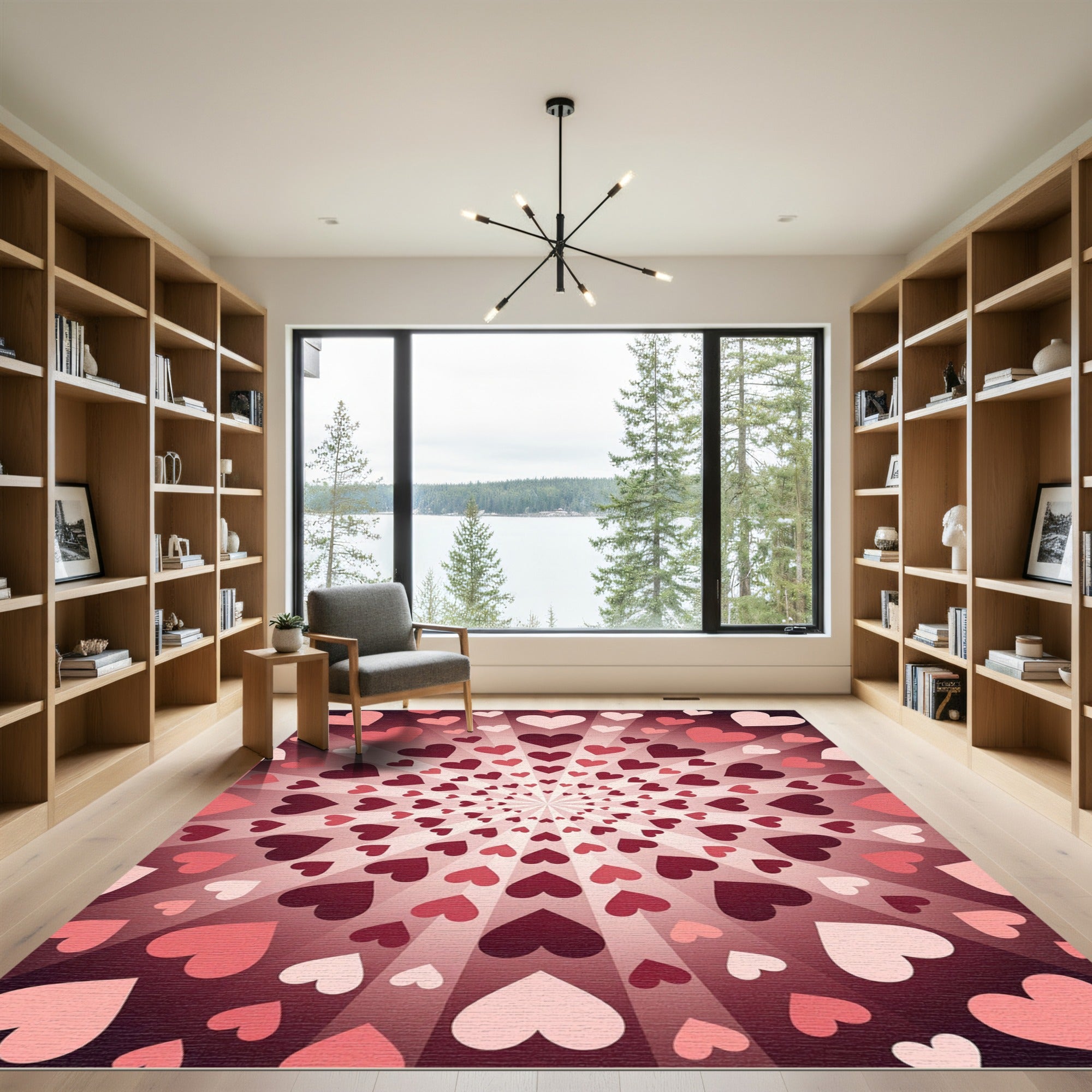 Radiant Crimson Heart Burst Rug
