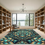 Teal Gold Intricate Medallion Floral Rug